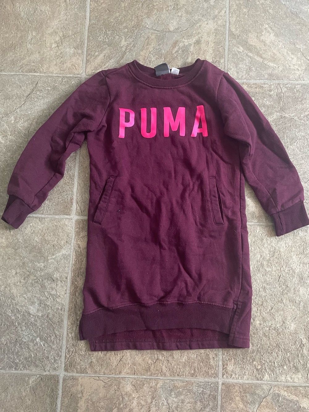 Puma Maroon Sweatshirt Dress with Pink Logo